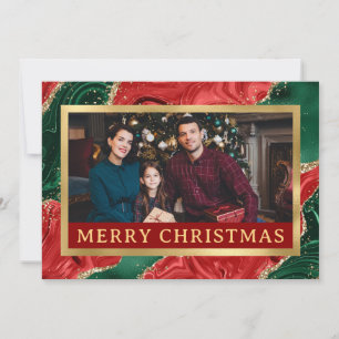Röd. Grön & Guld Agat Familjefoto Jul Julkort