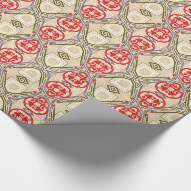 Röd grön guld- Arabesque för vintagejul Presentpapper (Hörn)