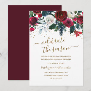 Röd Grön Guld Burgunder Blommig Julfest Inbjudningar