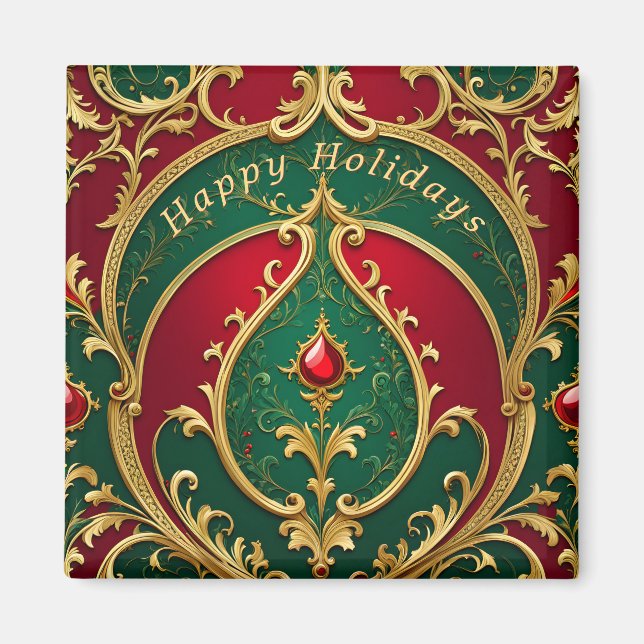 Röd Grön Guld Jul Holiday Magnet (Framsidan)