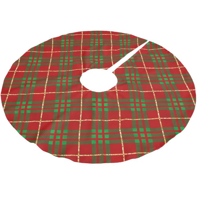 Röd Grön Guld Plaid Jul Julgransmatta Borstad Polyester (Vinklad)