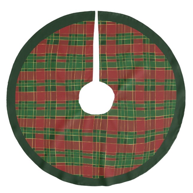 Röd Grön Guld Plaid Mönster Jul Julgransmatta Borstad Polyester (Framsidan)