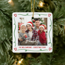 Röd Grön Jul Familj Foto Handritad Klotter