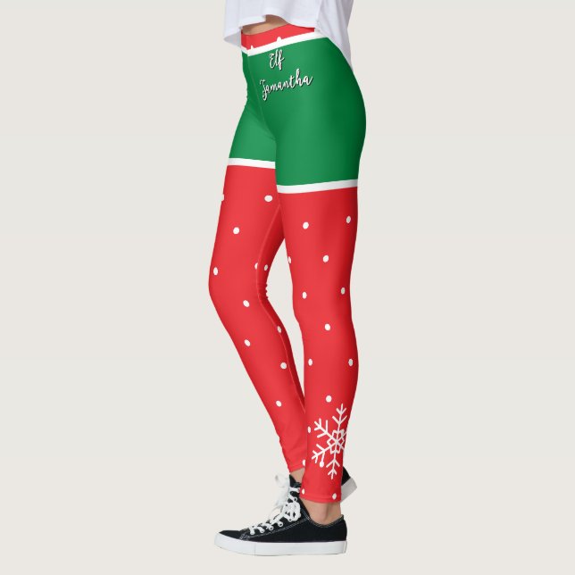 Röd Grön Jul Tomte Namn  Leggings (Vänster)