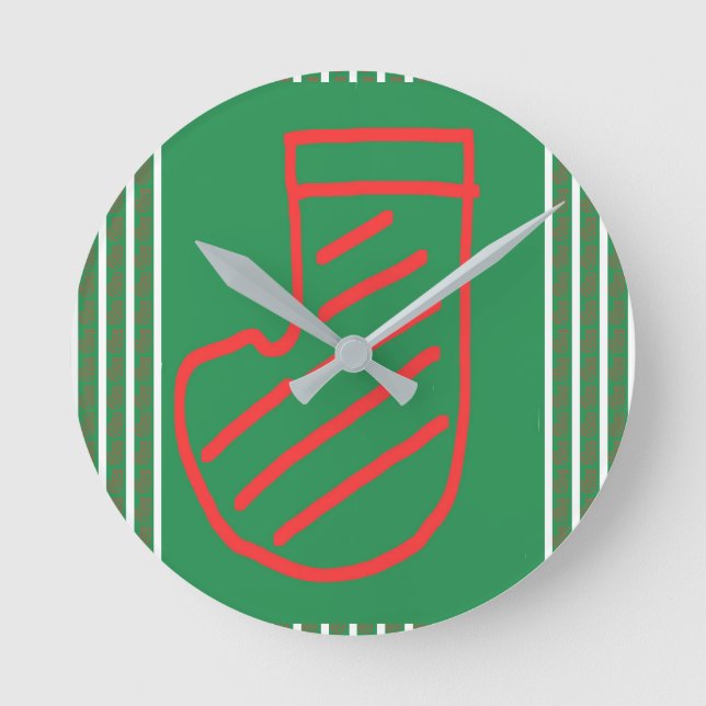 Röd Grön Julstrumpa på Grönt Rund Klocka (Framsida)