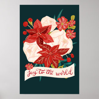 Röd Grön Klassisk Jul Blommig Poinsettia Poster