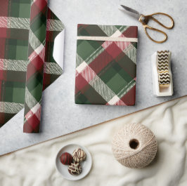 Röd-grön klassisk jul snö rutmönster presentpapper