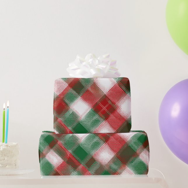 Röd-grön klassisk jul snö rutmönster presentpapper (Festgåvor)