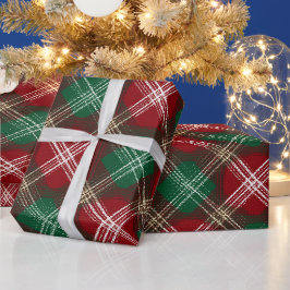 Röd-grön klassisk jul snö rutmönster presentpapper