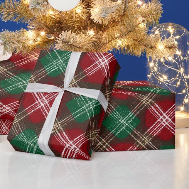 Röd-grön klassisk jul snö rutmönster presentpapper (Helgdagar)
