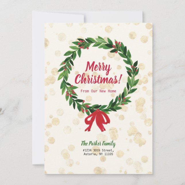 Röd & Grön Krans Jul Flyttningskungörelse Inbjudningar (Framsida)