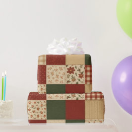 Röd Grön Lapptäcke Quilt Rustik Bondgård Blommig Presentpapper