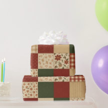 Röd Grön Lappteknik Quilt Rustik Bondgård Blommig