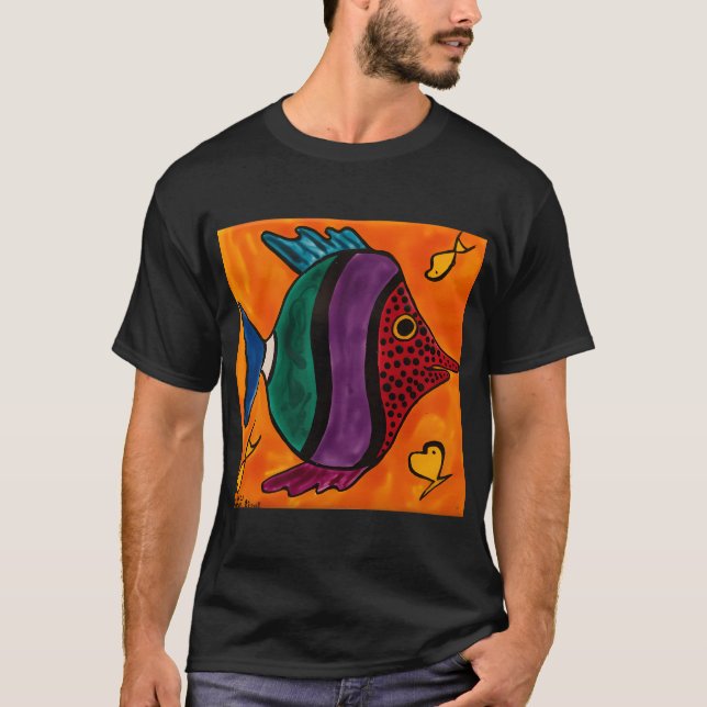 Röd Grön Lila & Blå Fisk T Shirt (Framsida)