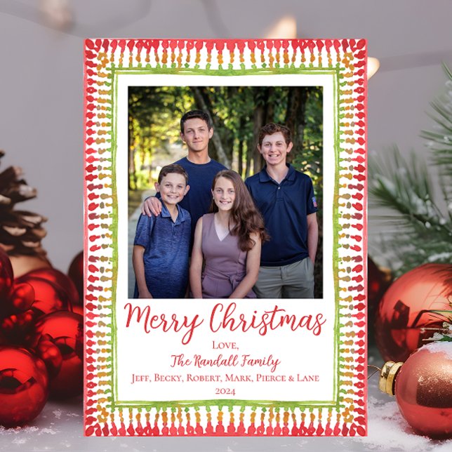 Röd & Grön Målade Ram Julkort, Högtid  Julkort (Skapare uppladdad)