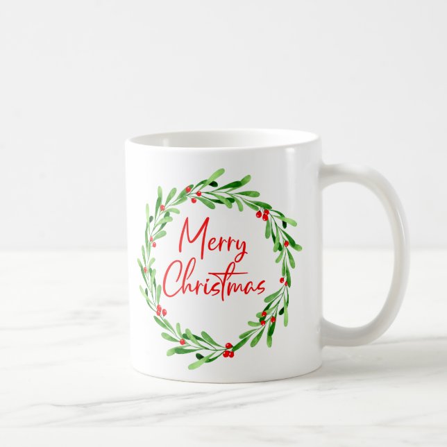 Röd Grön Minimal Julkrans Vattenfärg Kaffemugg (Höger)