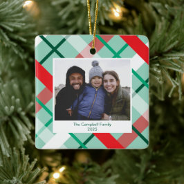 Röd Grön Mint Rutig Jul Foto Ornament