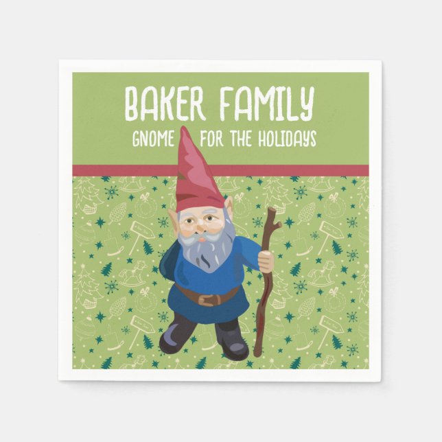 Röd Grön och Blå Tomte för Högtiderna Vinter Pappersservett (Framsidan)