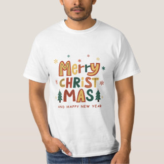 Röd, Grön och Gul Illustrativ Jul T Shirt