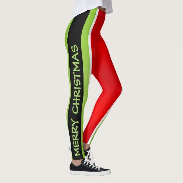 Röd Grön och Vit med God Jul Text Leggings (Höger)