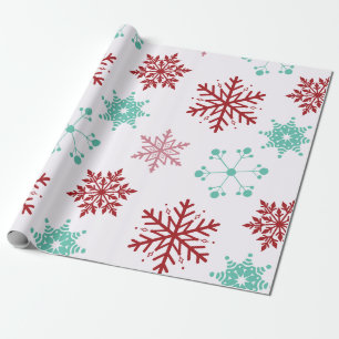 Röd, Grön och Vit Snöflinga Lane Julförpackning Presentpapper