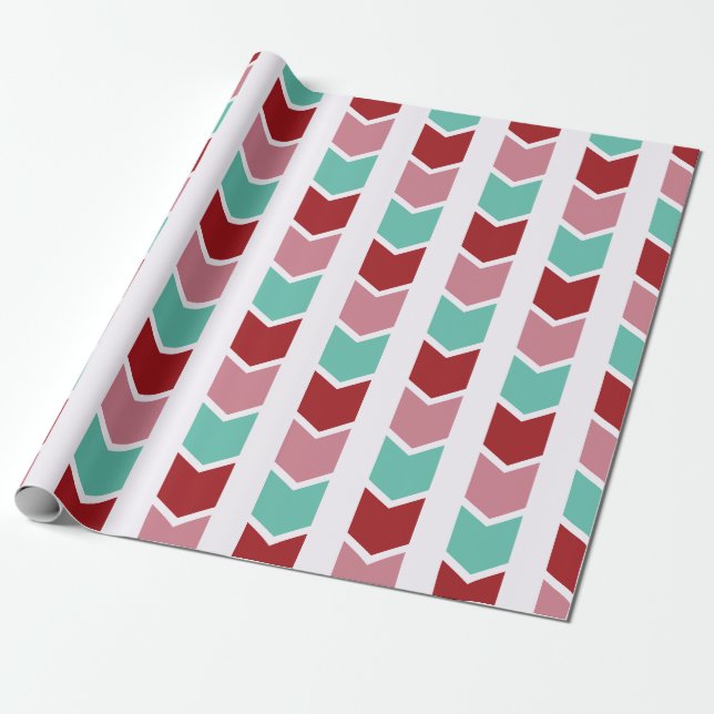 Röd, Grön och Vit Snöflinga Lane Julförpackning Presentpapper (Utrullad)