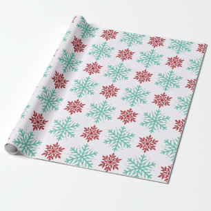 Röd, Grön och Vit Snöflinga Lane Julförpackning Presentpapper