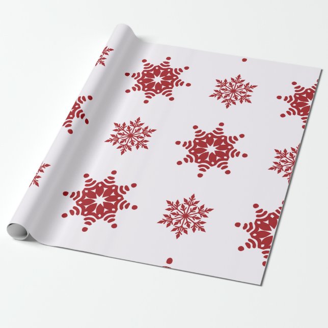 Röd, Grön och Vit Snöflinga Lane Julförpackning Presentpapper (Utrullad)