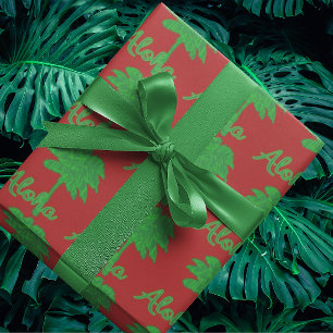 Röd Grön Palm Aloha Tropisk Helg Presentpapper
