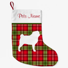 Röd & grön pläd för beställnings- hund aveln liten julstrumpa