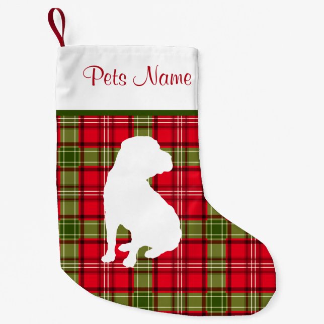 Röd & grön pläd för beställnings- hund aveln liten julstrumpa (Framsidan)