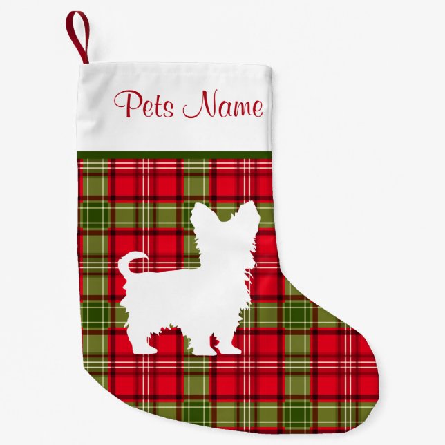 Röd & grön pläd för beställnings- hund aveln liten julstrumpa (Framsidan)