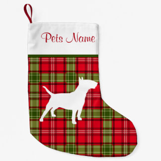 Röd & grön pläd för beställnings- hund aveln liten julstrumpa