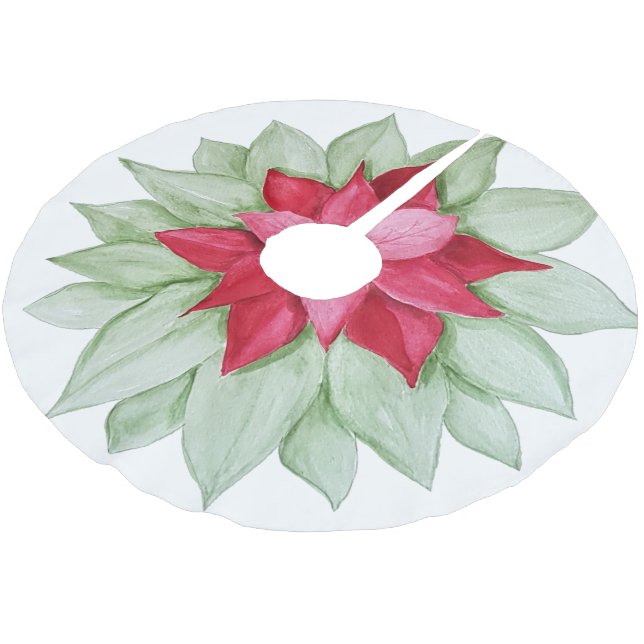 Röd Grön Poinsettia Akvarell Handmålad Julgransmatta Borstad Polyester (Vinklad)