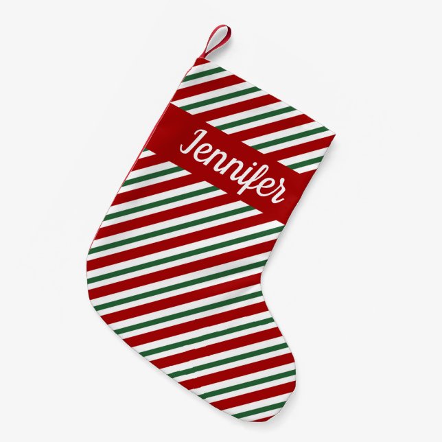 Röd Grön Randig Mönster Liten Julstrumpa (Framsidan (Hängande))