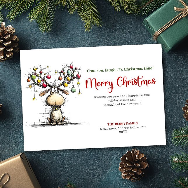 Röd Grön Rolig Ren Julhälsning Julkort (Red Green Funny Reindeer Christmas Greeting)