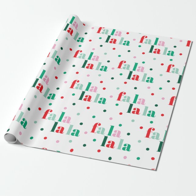 Röd Grön Rosa Fa La La La Julförpackningspapper Presentpapper (Utrullad)