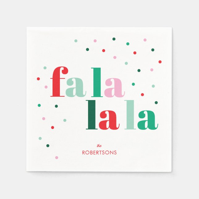 Röd Grön Rosa Fa La La La Julservett Pappersservett (Framsidan)