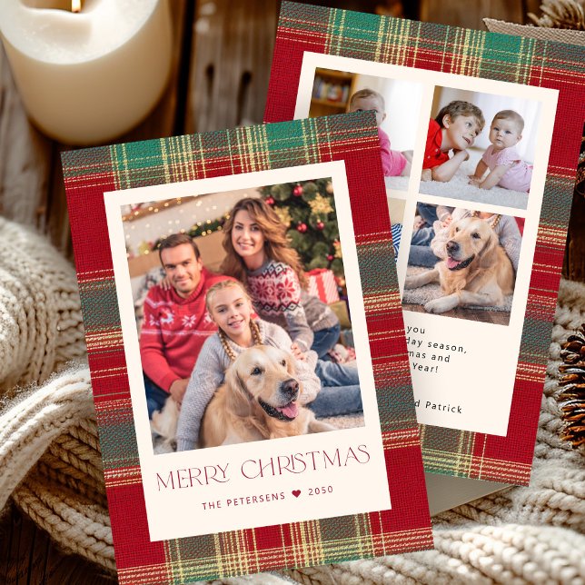 Röd grön rutig julfoto julkort (Skapare uppladdad)