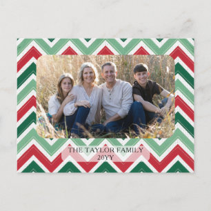 Röd Grön Sicksack Chevron Familjefoto Jul Helg Vykort