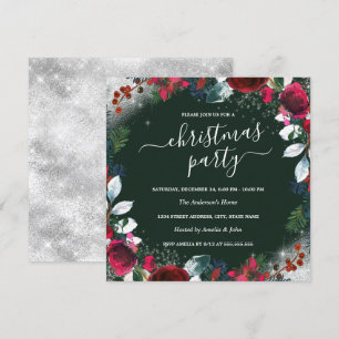 Röd Grön Silver Glitterkrans Julfest Inbjudningar