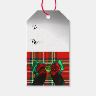RÖD GRÖN SKOTSK TARTAN MED JULBÅGAR PRESENTETIKETT