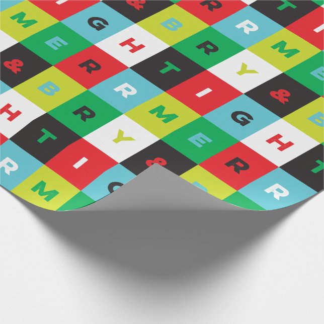 Röd Grön Svart Blå Glad och Ljus Rutigt Presentpapper (Hörn)