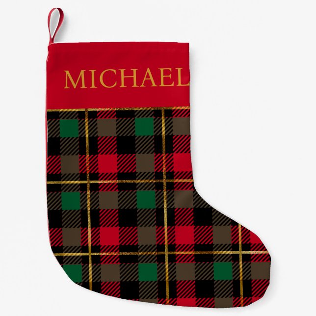 Röd Grön Tartan Randig Personlig Liten Julstrumpa (Framsidan)