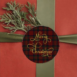 Röd Grön Tartan Rutig God Jul Klistermärke 