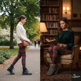 Röd Grön Traditionell Fyrkantig Tartan Tyg Leggings