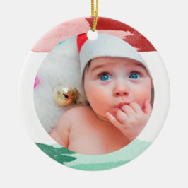 Röd & Grön Vattenfärg - Min Första Jul - Foto Julgransprydnad Keramik