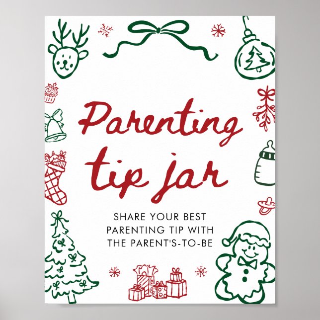 Röd Grön Vinter Jul Föräldraskapstips Krukspel Poster (Framsidan)