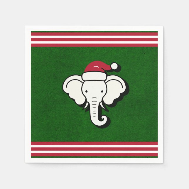 Röd & Grön Vit Elefant Julklappsfest Pappersservett (Framsidan)