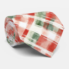 Röd Grön Vit Jul Vattenfärg Rutig Slips